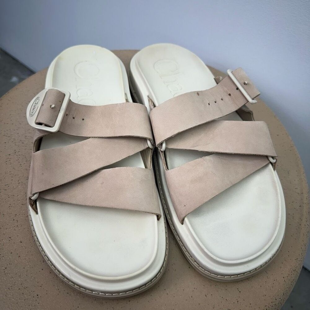 Chaco Women’s The Townes Slide Angora Cream Tan Nubuck Leather Slide Sandal - Picture 5 of 13